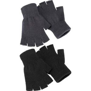 2 Pair Unisex Half Finger Gloves Winter Stretchy Knit Fingerless Gloves